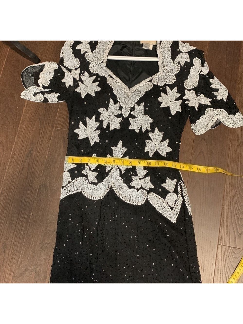 Mezza Luna Vintage Silk Beaded Black White Party Cocktail Evening Dress Size 8 - Picture 10 of 15